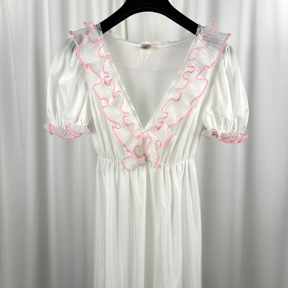 Vintage Bloomies Ivory Ruffle Nightgown Romantic Maxi Small - Picture 3 of 16